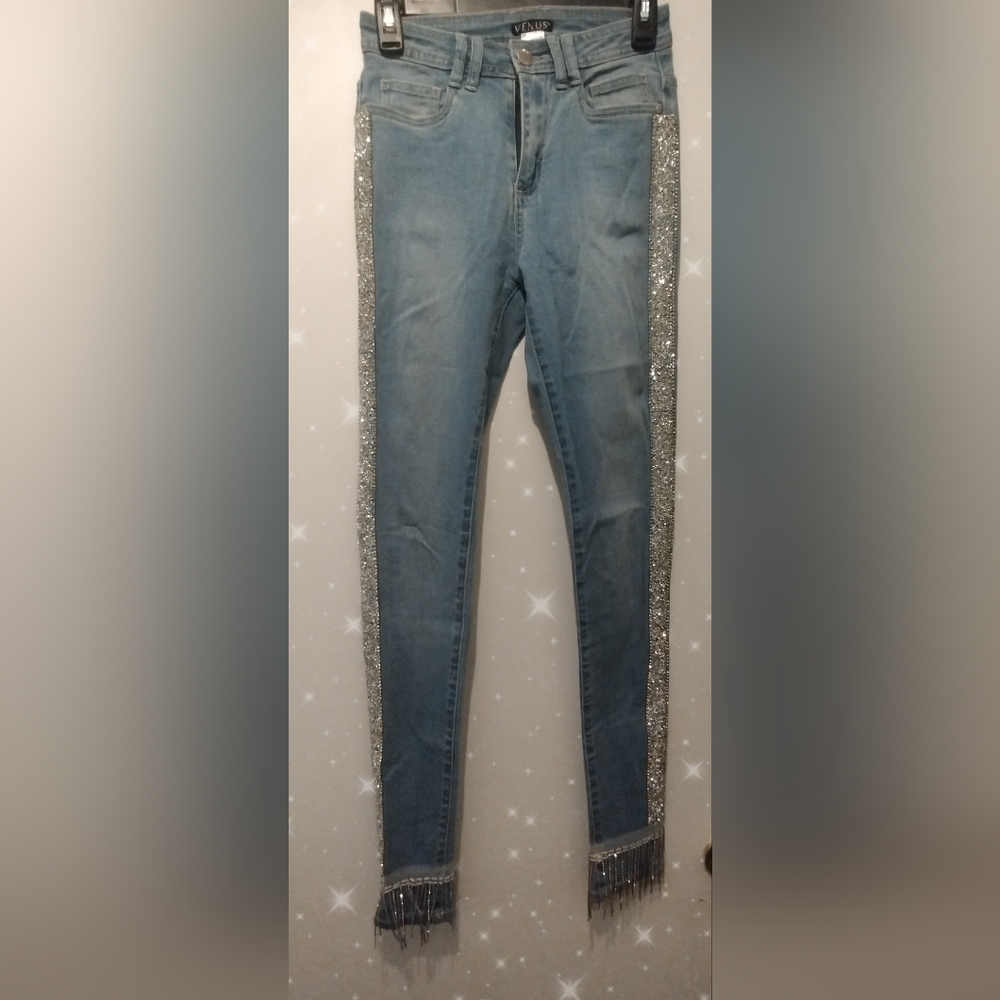 Women's Blue Jeans with Silver Accents